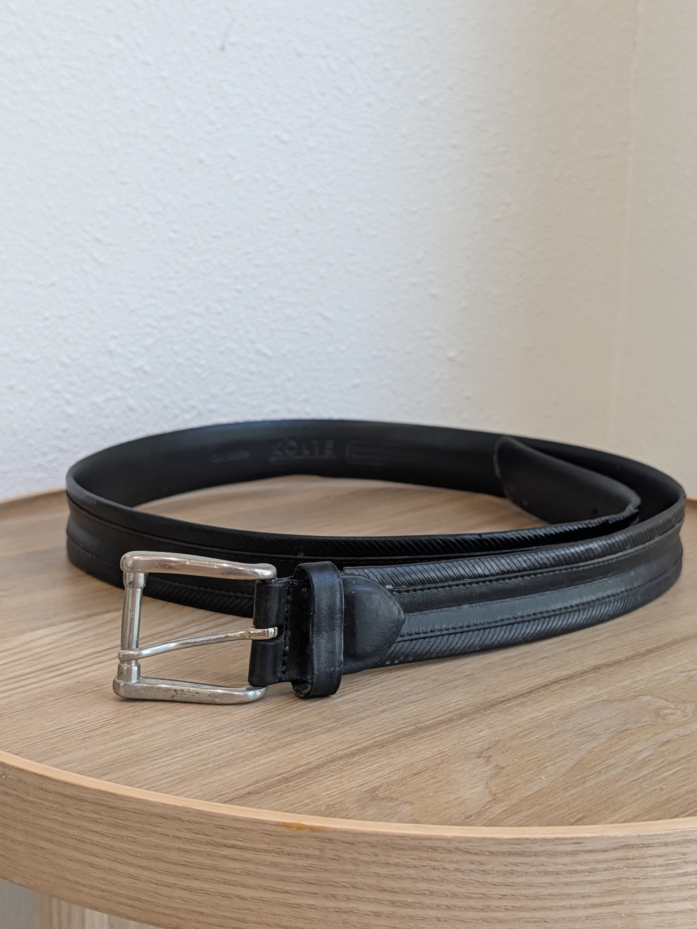 Kolte Italian Black Leather Belt with Polished Silver Solid Brass Buckle